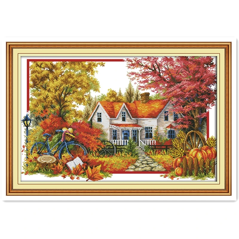 

The Autumn House 11CT Printed On Canvas joy sunday cross stitch Chinese Counted Cross Stitch Patterns Kits Embroidery Cross Set
