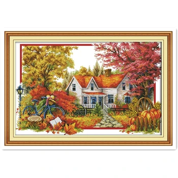 

The Autumn House 11CT Printed On Canvas joy sunday cross stitch Chinese Counted Cross Stitch Patterns Kits Embroidery Cross Set