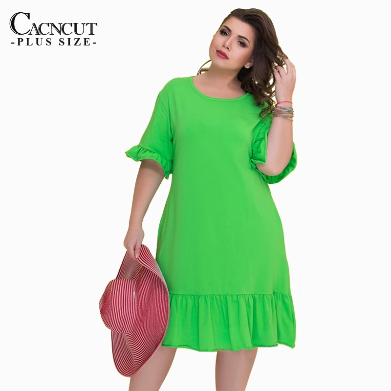 

CACNCUT 5XL 6XL 2019 Plus Size Casual Loose Dress Women Summer Big Size Elegant Knee-Length Dress Loose Vestidos Wear To Work
