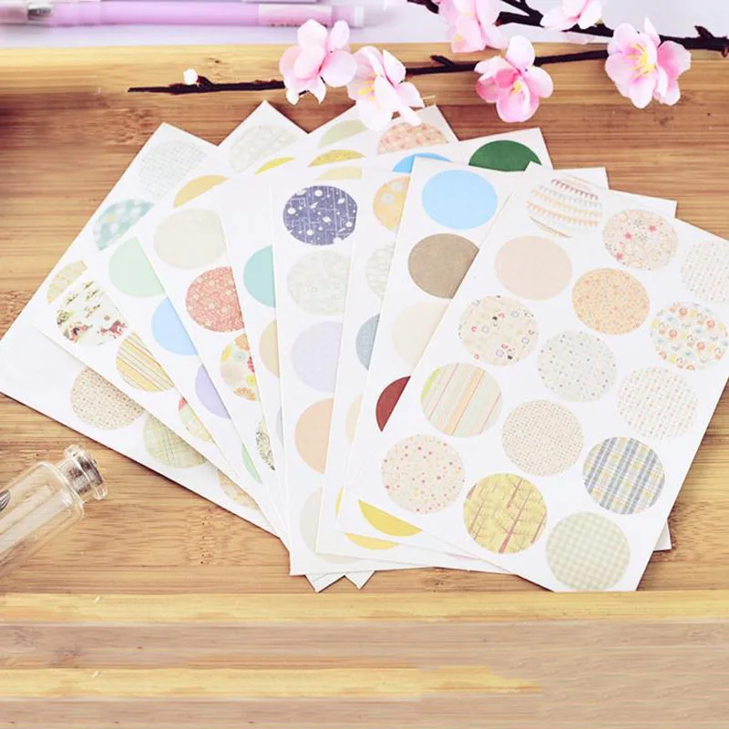 

160Pcs/Pack DIY Kawaii Round Stickers Cute Dot Grid Stripe Sticky Paper for Home Decoration Scrapbooking Stationery