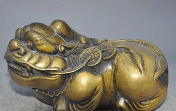 

7"china fengshui bronze wealth money coin animal Brave troops Pixiu beast statue