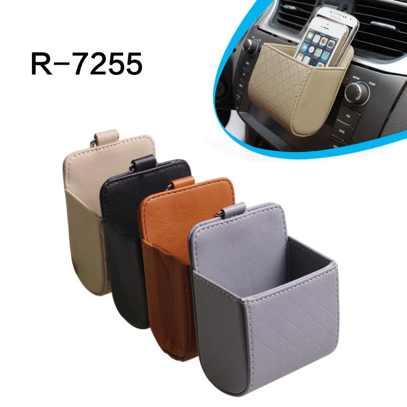 Vehicle lambskin plain air outlet bags vehicle sundries pocket mobile phone R-7255