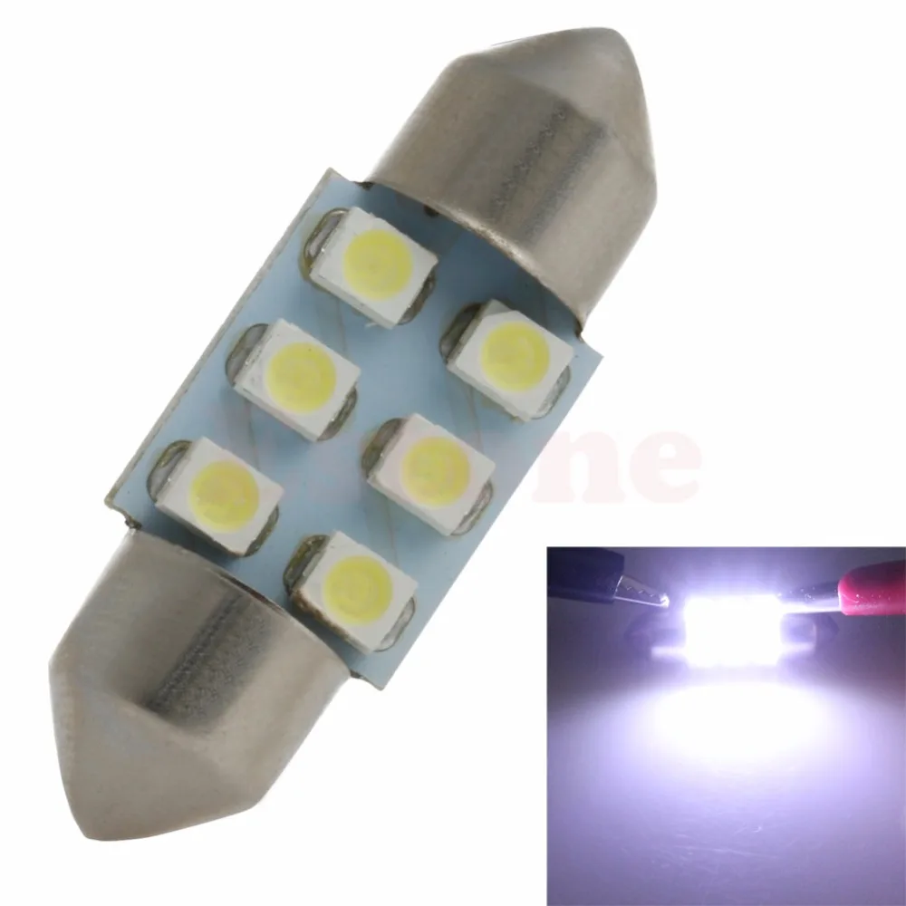 

1PC 31mm 3528 6LED White Car Lamp Festoon Interior Dome Light Bulb 12V