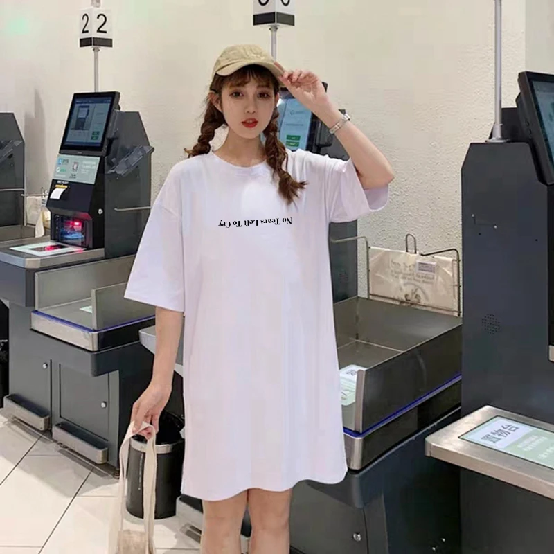 

NO TEARS LEFT TO CRY Dresses Women Summer Short Sleeve Beach Casual Cotton Mini Dress Ladies Harajuku Streetwear Letter T Shirts