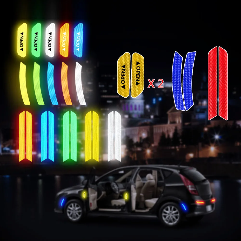 

Car Trunk Tail Wheel Eyebrow OPEN Car Door Stickers Auto Warning Mark Reflective Strips Tail Rear Reflective Tape Driving Safety