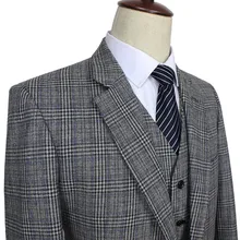 Мужской шерстяной костюм на заказ Серый традиционный твид ретро Британский Стиль Свадебный приталенный Блейзер костюмы для мужчин 3 предмета
