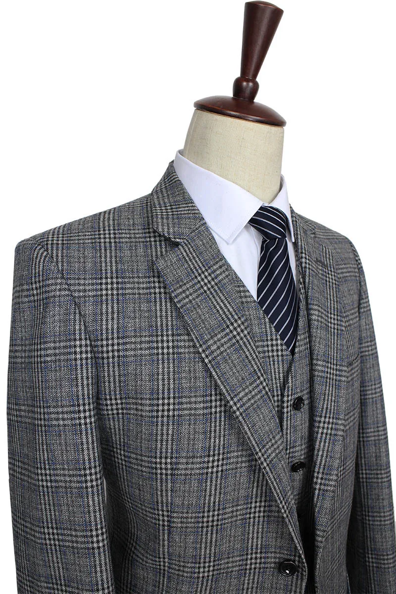 

2016 custom made Mens suit wool Grey Traditional Tweed Retro British style tailor wedding slim fit Blazer suits for men 3 piece