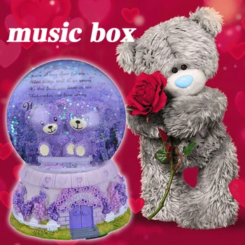 

Kissing Lavender Bear Musical Snow Globe Nice Resin Snowdome Gift For Girlfriend
