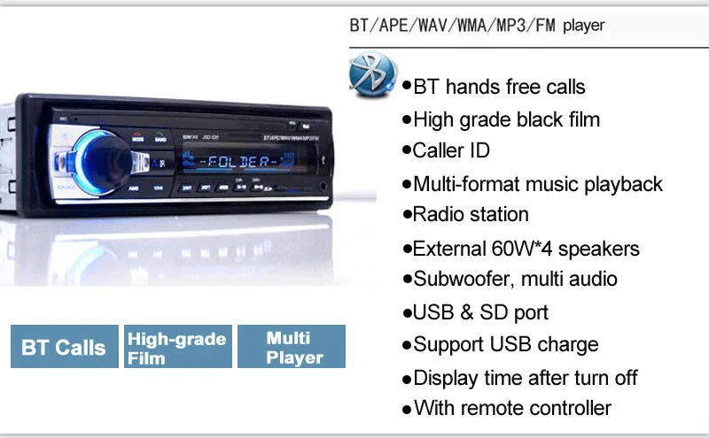 KANOR автомобильный радиоприемник с Bluetooth автомобильный стерео радио FM Aux вход приемник SD USB JSD-520 12 В в-тире 1 din автомобильный MP3 мультимедийный плеер