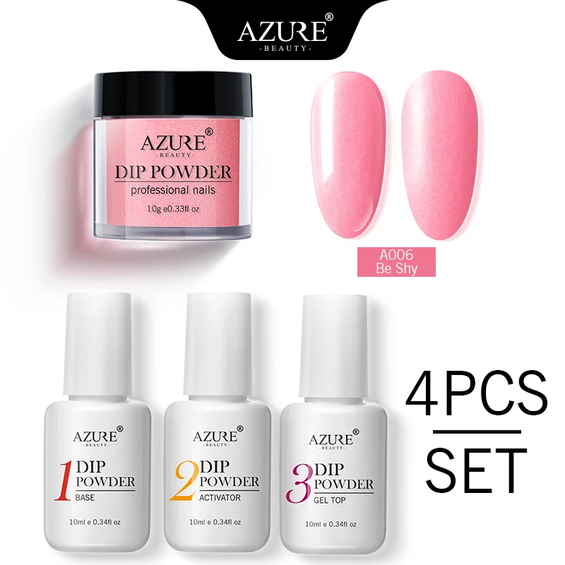 Azure Beauty 4Pcs/Lot Dipping Powder Base Nail Coat Set Shiny Glitter Dip Powder Gradient Color Powder Kits Top Gel Activator