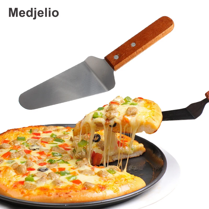 

Medjelio Wood Handle Pizza Knife Cutter Stainless Steel Espatula Spade Shovel Bread Tool Spatula Kitchen Baking Cooking Peel