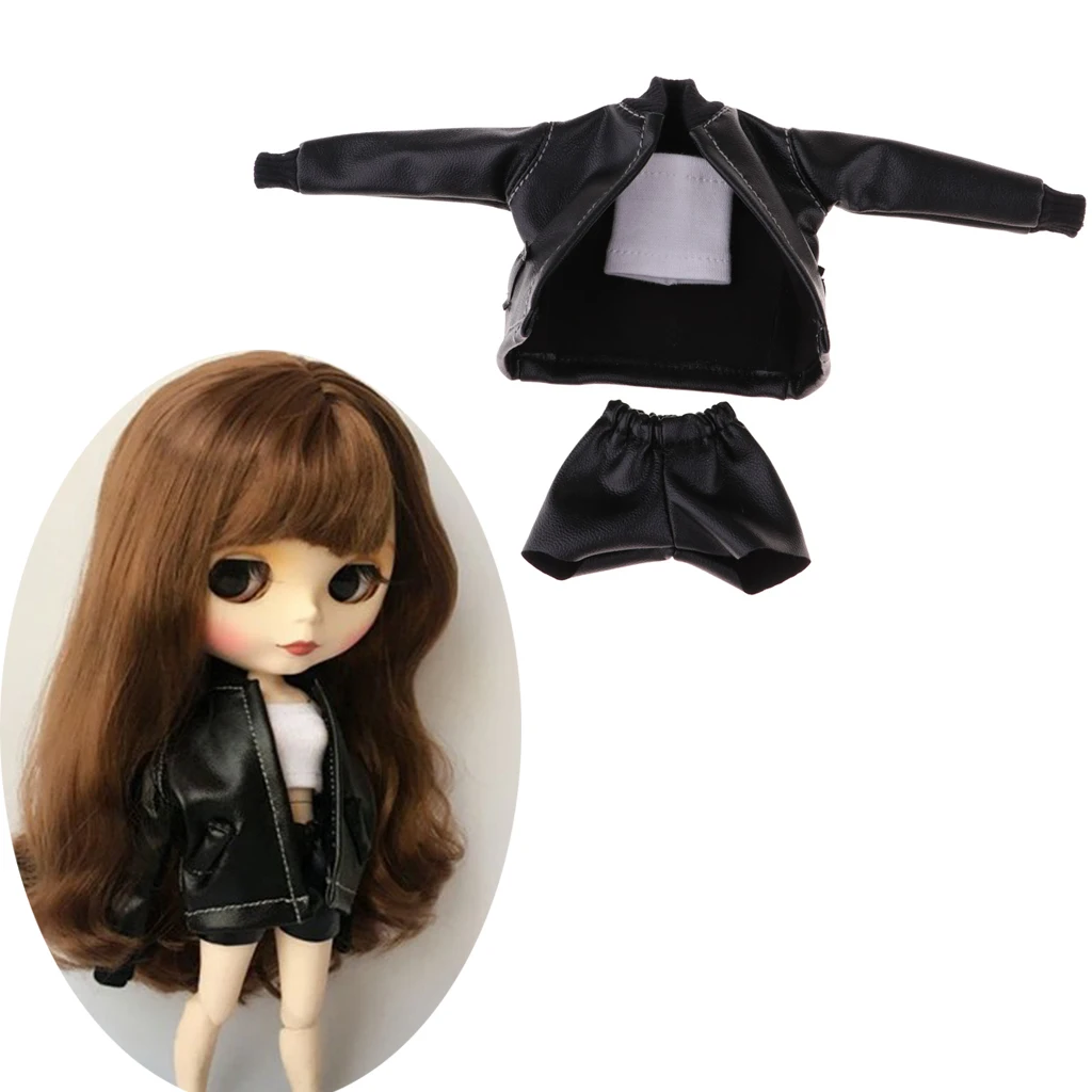 12inch Dolls Clothes PU Leather Jacket Shorts Pants Vest for Blythe Azone Party Dress Up