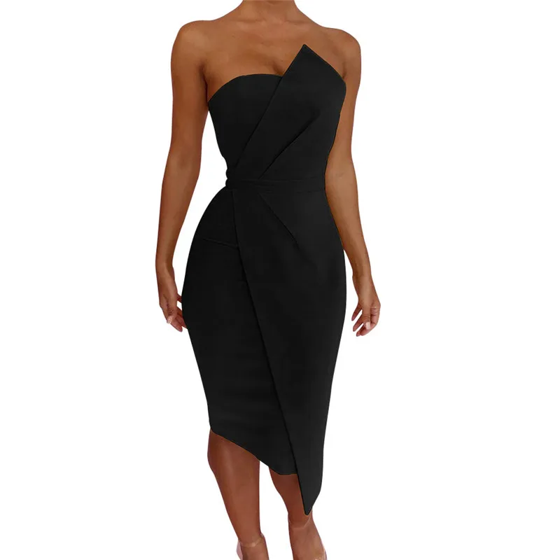 

Women Fashion Summer Dresses Sexy Polyester Sleeveless Solid Off Shoulder Party Evening Night Club 2019 Sundress z0404