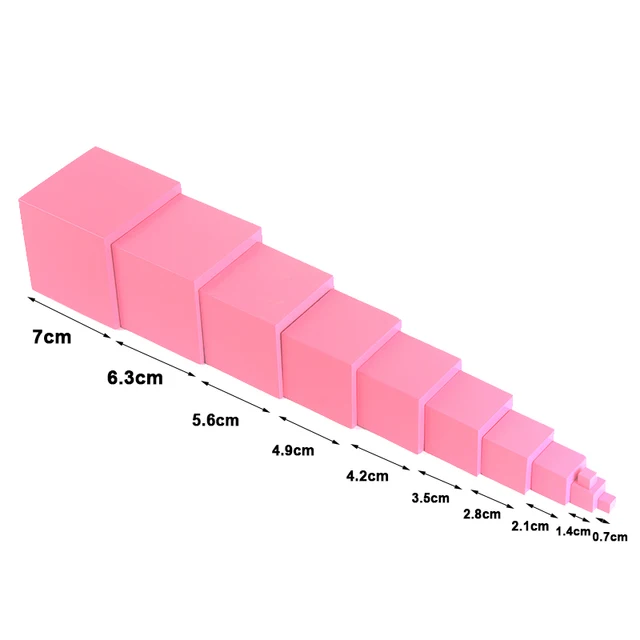 High Quality Wooden Montessori Mathematics Toys Pink Tower Solid Wood Cube 0.7-7CM Early Preschool Educational Children Day Gift 3