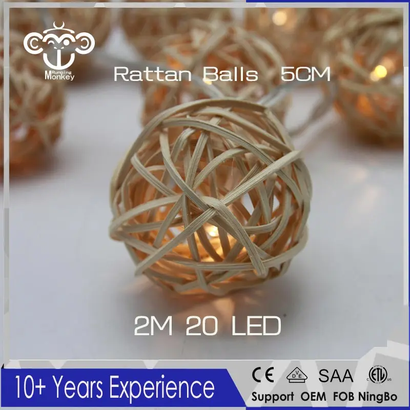 

5CM 2M 20LED Rattan Balls Battery Powered LED String Lights Sepak Takraw for Christmas Tree Wedding Party Living Room Decoration
