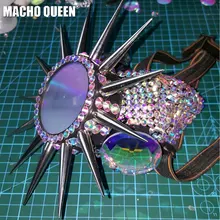 Голографический стримпанк горящий человек со стразами Спайк от пыли, Газа Маска Костюм Косплей летний фестивальный рейв одежда наряды