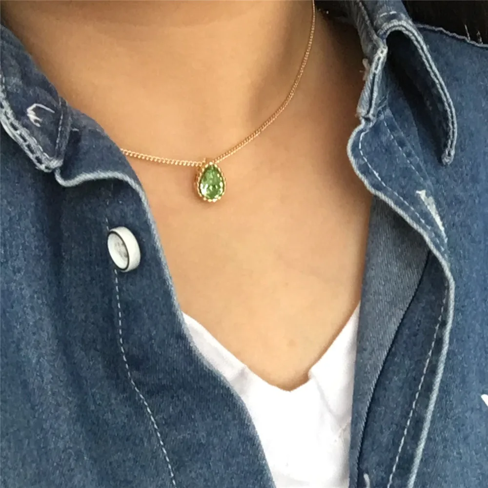 Модный маленький золотого цвета зеленый цвет короткое ожерелье с подвеской