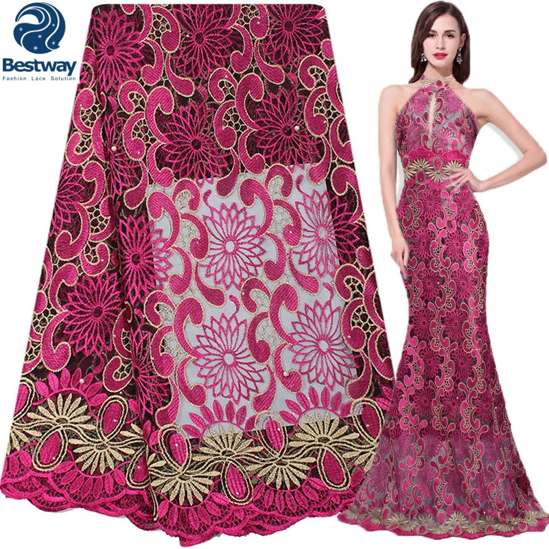 

Embroidered African Lace Fabric Tulle Lace With Beads Flower Pattern Net Cloth 2018 High Quality Sewing Fabrics For Dress FL0315