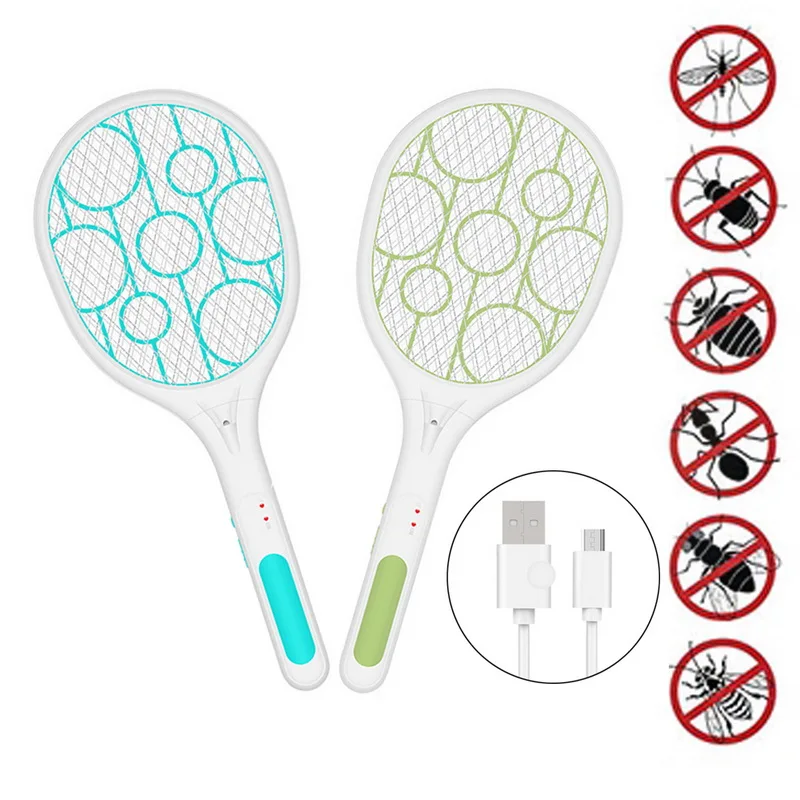 

Rechargeable LED Electric Fly Mosquito Swatter Insect Bug Zapper Pest Anti Mosquito Swatter Killer Racket 3-Layer Net SafeA