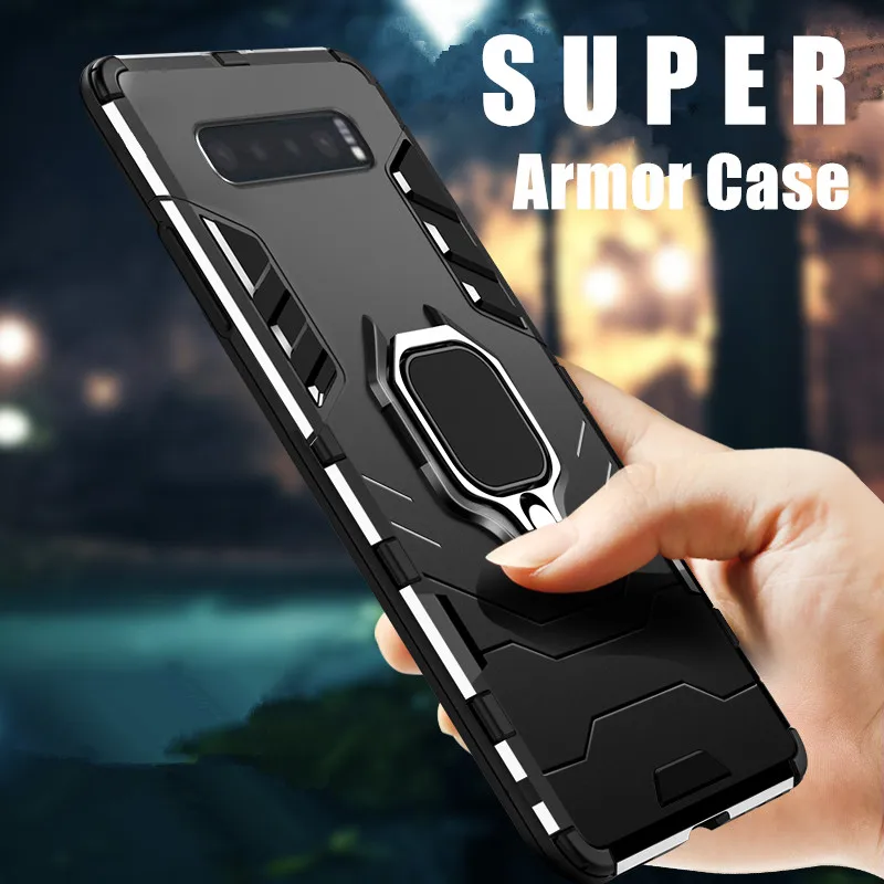 

KEYSION Ring Holder Phone Case for Samsung Galaxy S10 Plus S10e S9 Note 10+ 5G 9 Soft TPU Silicone Hard PC Adsorption Back Cover
