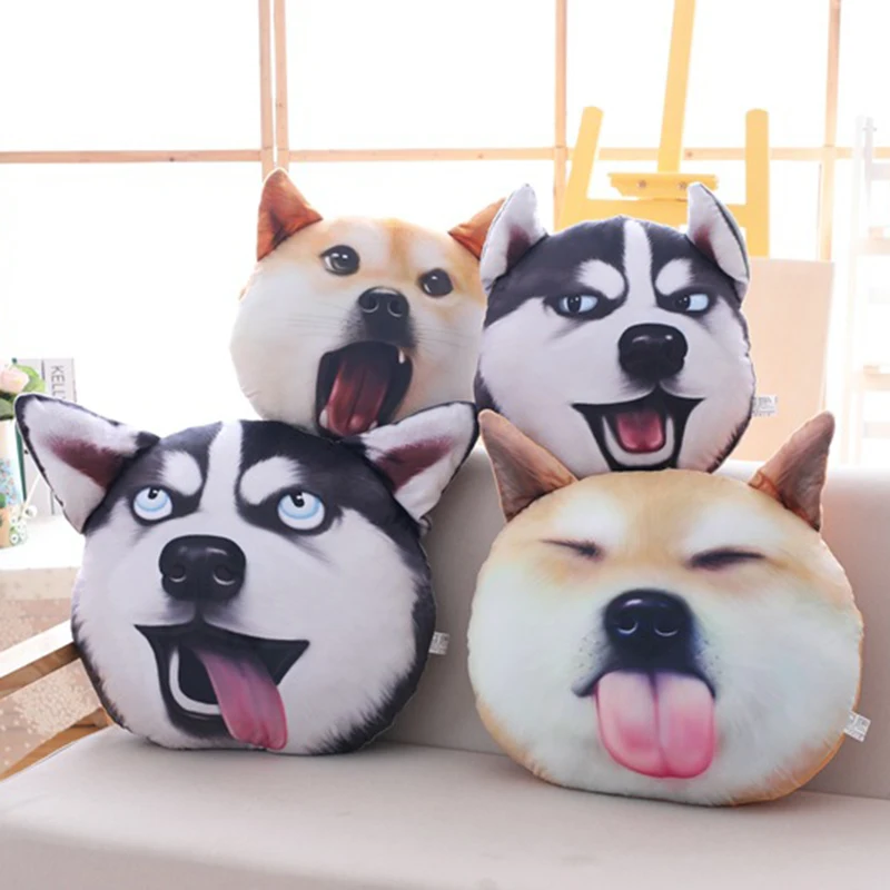 Simulation 3D dog head pillow plush toy washable Husky DOGE dog Cushion Stuffed Cotton Interior