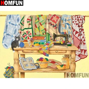 

HOMFUN Full Square/Round Drill 5D DIY Diamond Painting "Cat sewing machine" Embroidery Cross Stitch 5D Home Decor Gift A18080