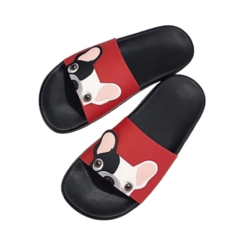 Модные женские пляжные шлепанцы с милым рисунком собаки; обувь на плоской подошве; нескользящие шлепанцы; повседневные женские шлепанцы; - Цвет: Красный