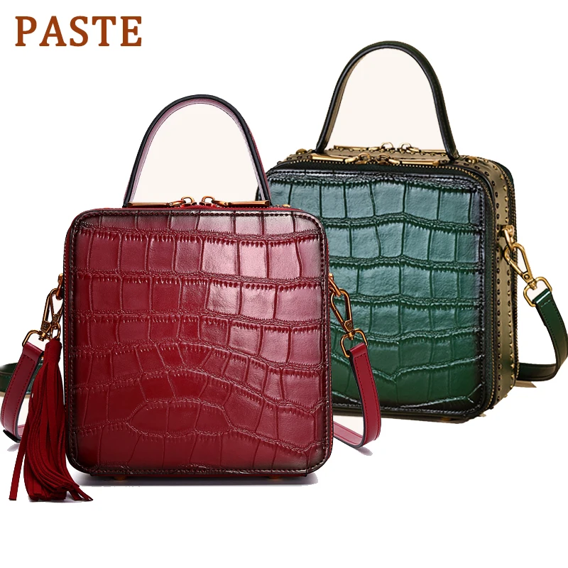 

PASTE Fashion Genuine Leather Handbag Luxury Handbags Women Bags Designer Female Shoulder Messenger Bag New Tote Bag 9 Color
