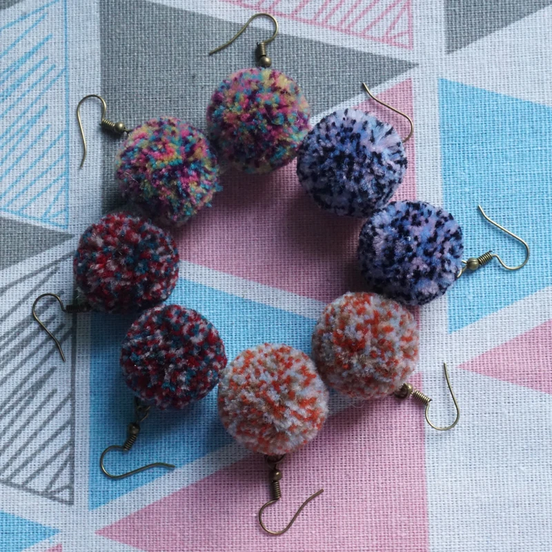 Solid wool ball earring Nature needle felted earring for woman Antique