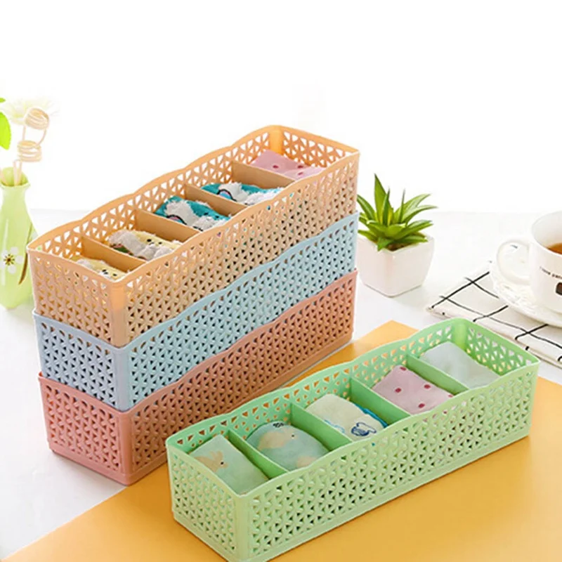 

5 Grids Wardrobe Plastic Storage Box Basket Organizer Women Socks Bra Underwear Storage Box Small Object Storage Drawer