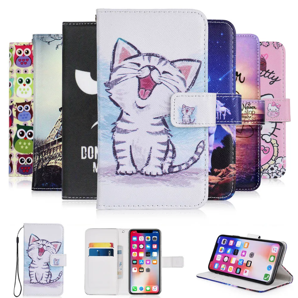 

For Huawei Honor 7C 7A 6A 8A 7X 8C 8X 10 10i 7A Pro case TPU cartoon Wallet PU Leather CASE Lovely Cool soft back Cover