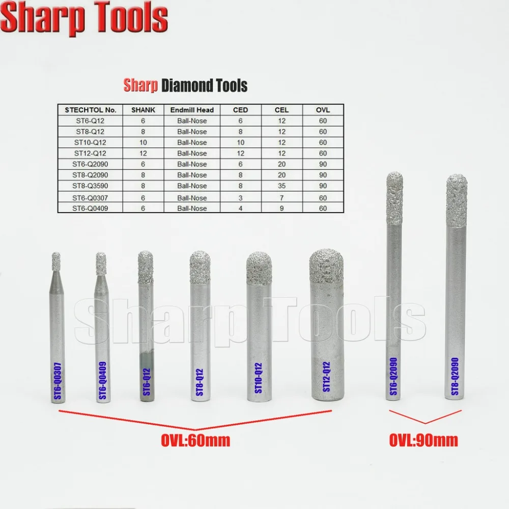 

Shank 6-12mm Ball Nose End Mill CNC Router Bits Diamond Engraver Cutters for Stone Marble 3D Carving Machine Milling Tools Set
