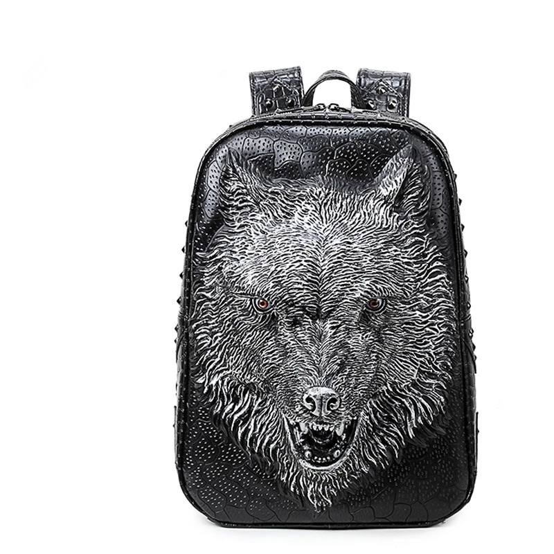 

Men's 3D Wolf Leather Backpack PU Leather Chic School Bags For Teenagers Girls Boys Travel Rucksack Dropshipping