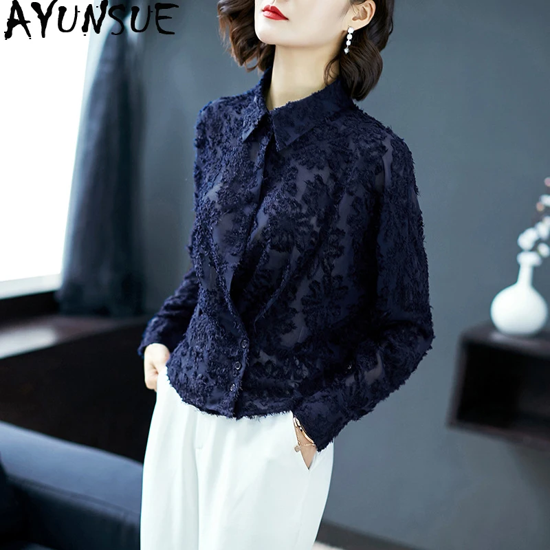 

Women's Shirt Spring Autumn Blouse 2019 Womens Tops and Blouses Office Lace Black Blouse Women Shirts Camisas Mujer MY2337