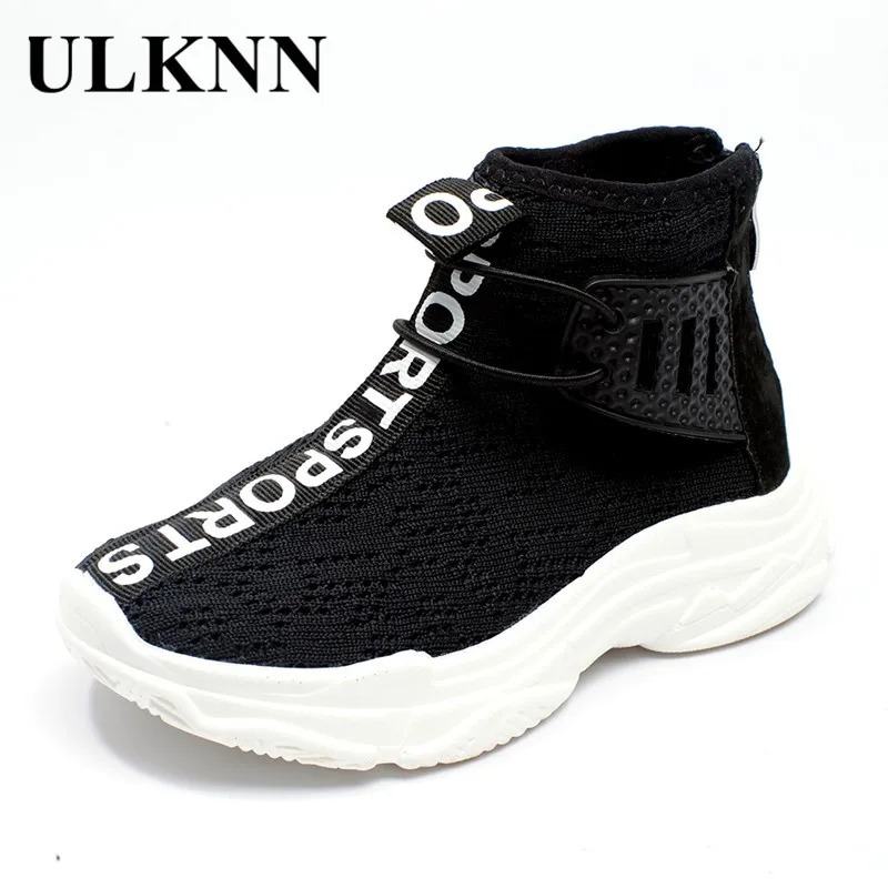 

ULKNN 2018 New Kids High Top Boys Sport Sneakers Girls School Casual Shoes Soft Knit Outdoors Sneakers Children Shoes Tennis Hot