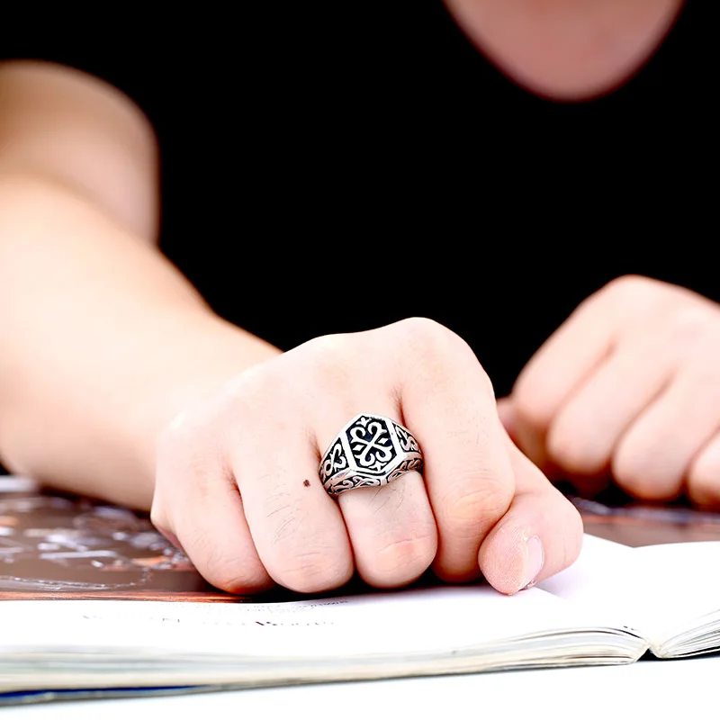 Beier 316L Stainless Steel Viking Men Ring Knot Rune Norse Jewelry Gothic Pattern Ring LLBR8-215R US Size