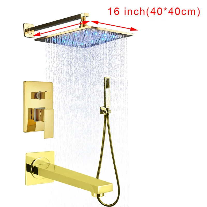 Современный Золотой смеситель для душа для ванной комнаты 1" светодиодный душ насадка для душа клапан смеситель кран - Цвет: 16 inch