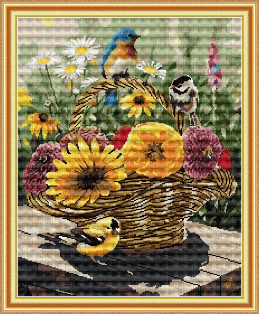 

Bird and flower basket cross stitch kit aida 14ct 11ct count print canvas cross stitches needlework embroidery DIY handmade