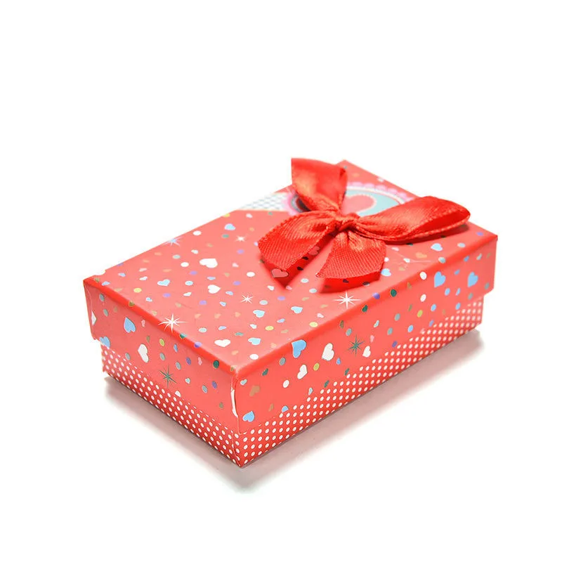 

Bowknot Heart Print paper Jewelry box storage Packing gift Display Box for Jewelry Necklace Ring Earring 6 Color