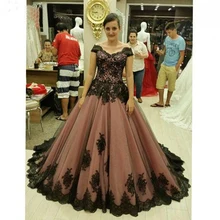 Long Plus Size Prom font b dresses b font 2017 Appliqued with Black Lace A Line