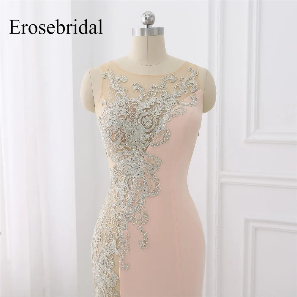 Erosebridal, сексуальное, иллюзионное, боковое, Русалка, платье для выпускного вечера, длинное,, Новые Вечерние платья с коротким шлейфом, уникальный кружевной дизайн, разрез спереди