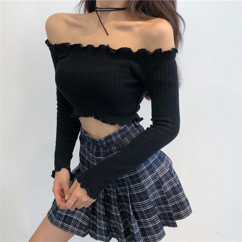 

Pantalon sexy off shoulder sweater women long sleeve spring trendyol long slashneck pull femme black sueter mujer invierno 2018