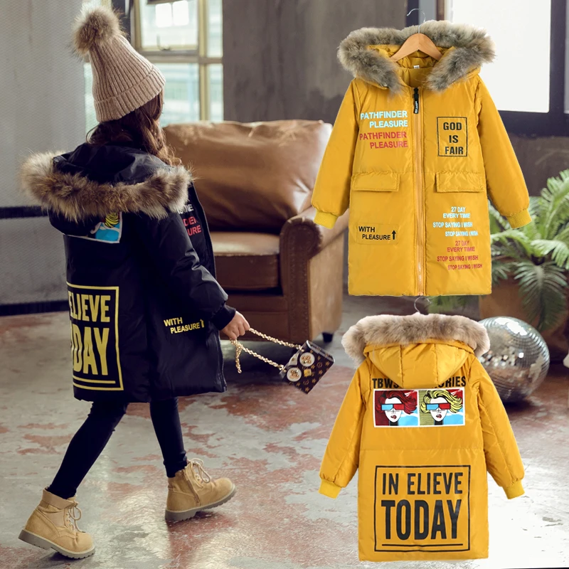 winter jacket for girls Korean 4-13 years old girls down coats girl winter fur collar children's parkas hot CARTOON print