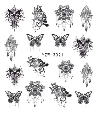 FWC 1 шт наклейки для ногтей водные наклейки бабочки Цветочные животные черно-белые геометрические Слайдеры для маникюра украшения для ногтей - Цвет: YZW-3021