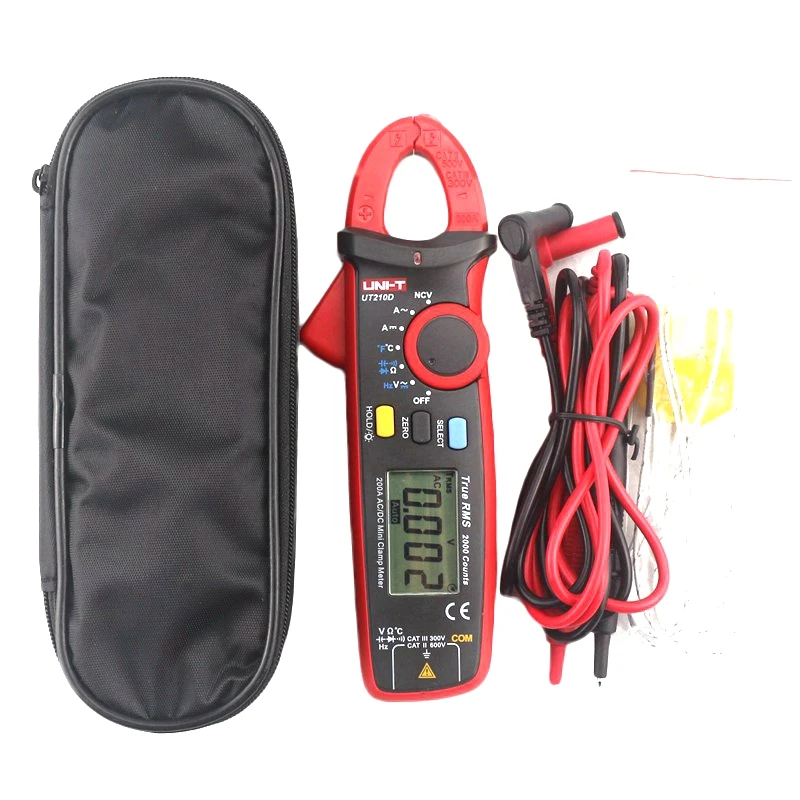 

UNI-T UT210D Digital Clamp Multimeter Tester 200A Auto Range AC/DC Voltmeter Ammeter Resistance Capacitance C/F Thermometer