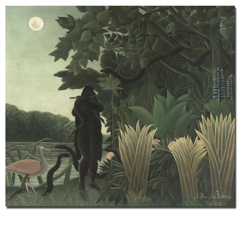 

Henri Rousseau Landscape Oil Painting Orangutans and Snakes Under the Moon Canvas Prints Animal Picture Wall Art Home Decor