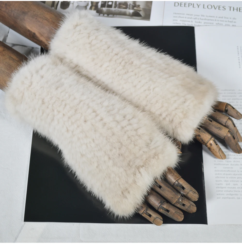 Горячая Распродажа унисекс перчатки из натурального меха норки вязаные меховые без пальцев перчатки зимние Прочные эластичные варежки из натурального меха норки