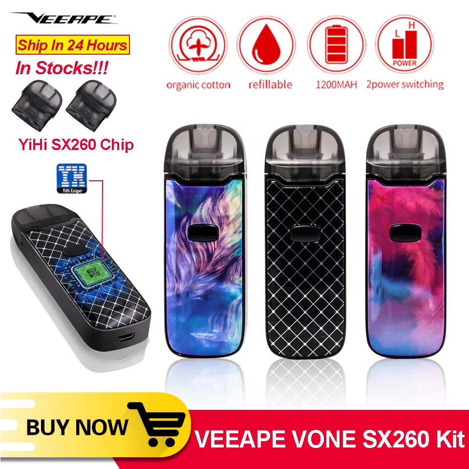 Модный набор вейпа VEEAPE VONE SX260 Pod с многоразовой электронной сигарета картридж 1200