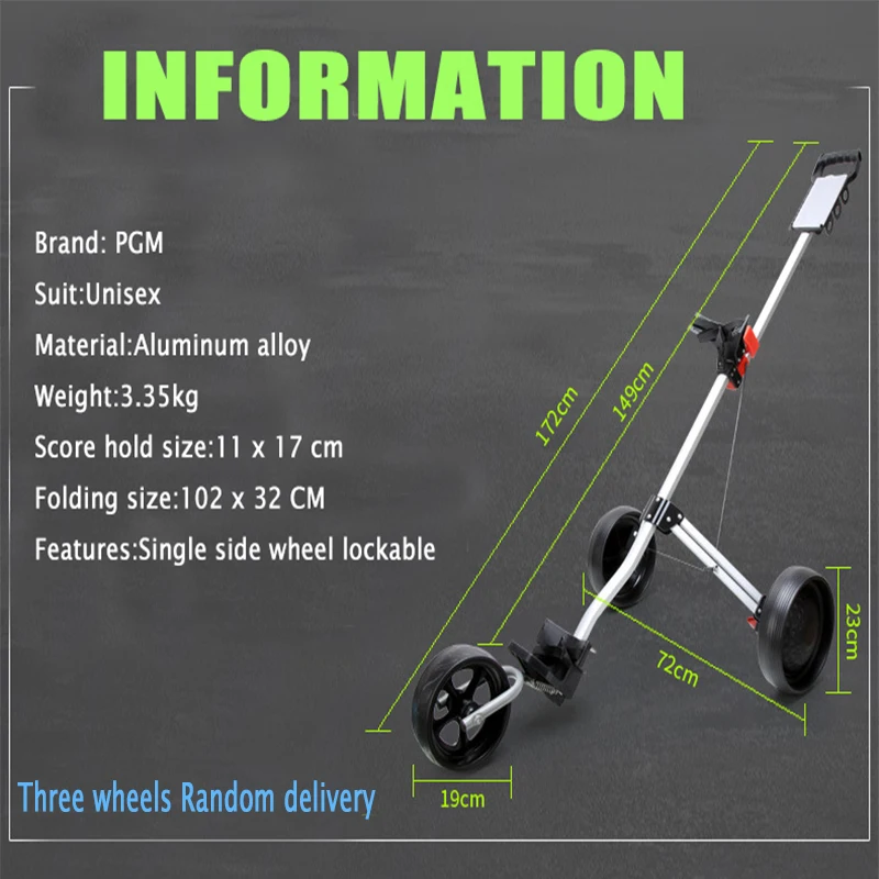 PGM Golf Trolley Cart with Brake Golf Cart 3-wheels Push Pull Cart, Aluminium Alloy Foldable Trolley Accessories