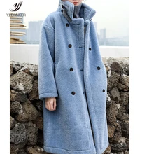 Овечья шерсть, плюшевое пальто для женщин, осень и зима, новинка, воротник-стойка, искусственный мех, мех, один над коленом, пальто, длинная секция, H00475